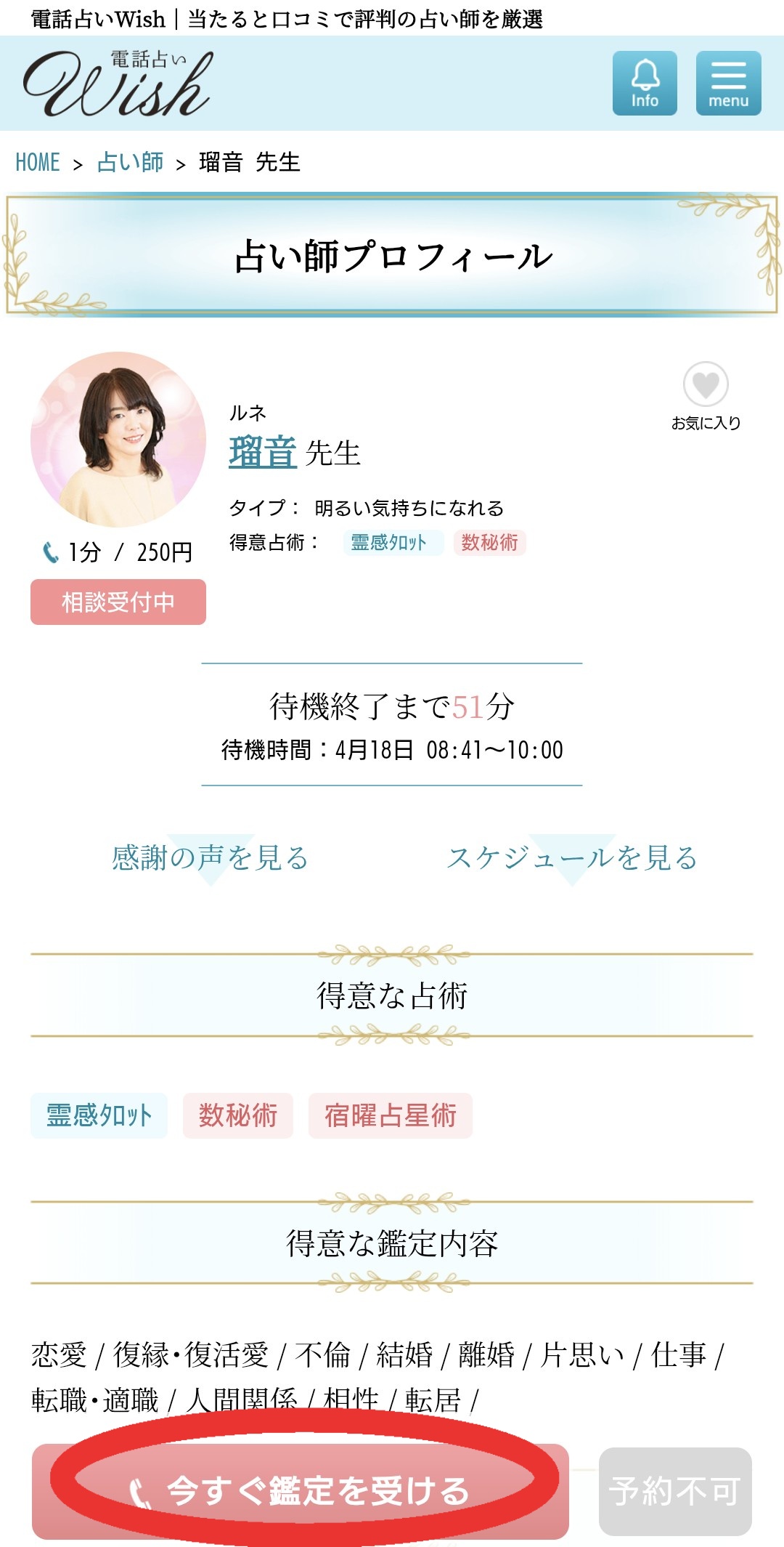 電話占いウィッシュ今すぐ鑑定1