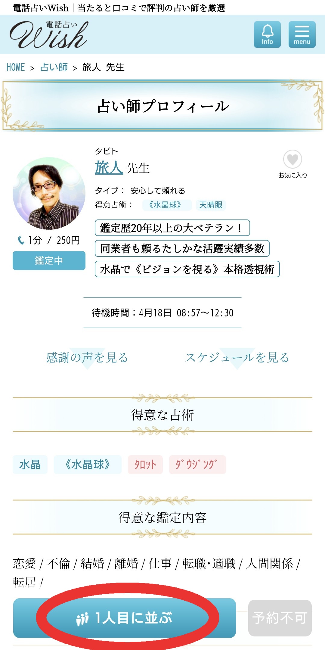電話占いウィッシュ並んで予約1