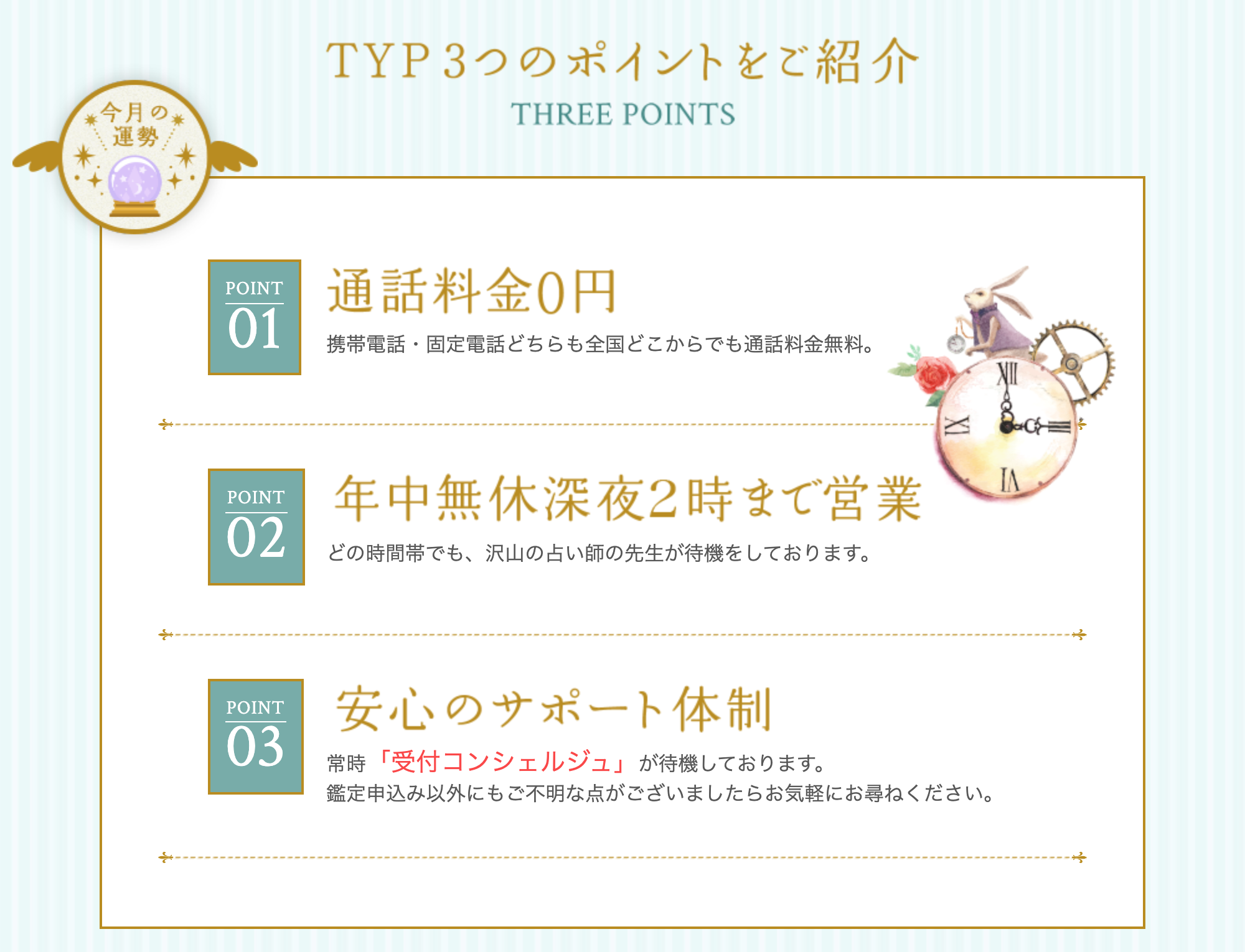 電話占いTYPの3つのポイント